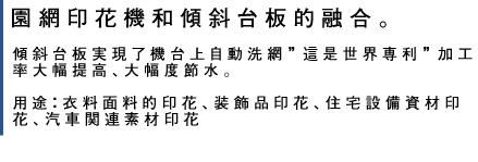 傾斜台方式のロータリースクリーン 捺染機構サムライ