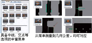 具备中线、交点等选项的丰富菜单/从简单测量到几何公差，均可对应
